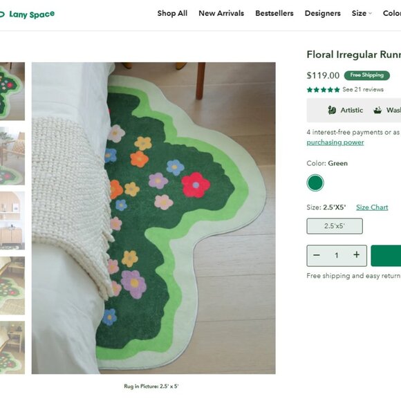 Floral Garden Washable Unique Runner Rug - Field of Flowers Mat Maximalist Lany - Picture 9 of 9